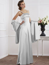 A-Line Charming Spaghetti Straps Sleeveless Beading Long Elastic Woven Satin Mother of the Bride Dresses