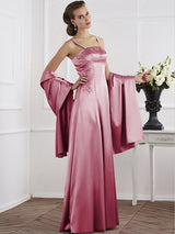 A-Line Charming Spaghetti Straps Sleeveless Beading Long Elastic Woven Satin Mother of the Bride Dresses