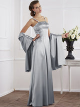 A-Line Charming Spaghetti Straps Sleeveless Beading Long Elastic Woven Satin Mother of the Bride Dresses