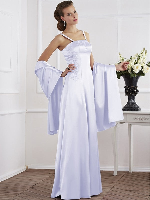 A-Line Charming Spaghetti Straps Sleeveless Beading Long Elastic Woven Satin Mother of the Bride Dresses