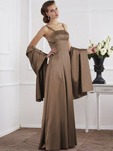 A-Line Charming Spaghetti Straps Sleeveless Beading Long Elastic Woven Satin Mother of the Bride Dresses