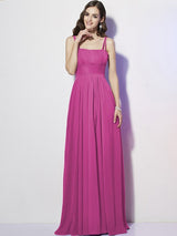 Charming Spaghetti Straps Sleeveless Pleats Long Chiffon Bridesmaid Dresses