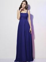 Charming Spaghetti Straps Sleeveless Pleats Long Chiffon Bridesmaid Dresses