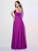 Charming Spaghetti Straps Sleeveless Pleats Long Chiffon Bridesmaid Dresses