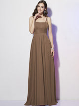 Charming Spaghetti Straps Sleeveless Pleats Long Chiffon Bridesmaid Dresses