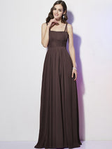 Charming Spaghetti Straps Sleeveless Pleats Long Chiffon Bridesmaid Dresses