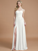 A-Line Charming Spaghetti Straps Sleeveless Ruched Chiffon Bridesmaid Dresses