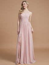 A-Line Charming Spaghetti Straps Sleeveless Ruched Chiffon Bridesmaid Dresses