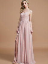 A-Line Charming Spaghetti Straps Sleeveless Ruched Chiffon Bridesmaid Dresses