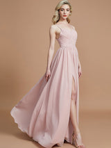 A-Line Charming Spaghetti Straps Sleeveless Ruched Chiffon Bridesmaid Dresses