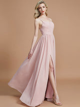 A-Line Charming Spaghetti Straps Sleeveless Ruched Chiffon Bridesmaid Dresses