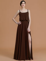 A-Line Charming Spaghetti Straps Sleeveless Ruffles Chiffon Bridesmaid Dresses