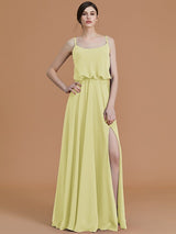 A-Line Charming Spaghetti Straps Sleeveless Ruffles Chiffon Bridesmaid Dresses