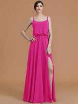 A-Line Charming Spaghetti Straps Sleeveless Ruffles Chiffon Bridesmaid Dresses