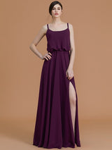 A-Line Charming Spaghetti Straps Sleeveless Ruffles Chiffon Bridesmaid Dresses