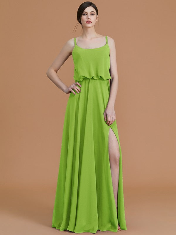 A-Line Charming Spaghetti Straps Sleeveless Ruffles Chiffon Bridesmaid Dresses