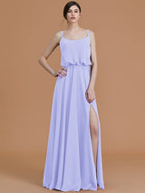 A-Line Charming Spaghetti Straps Sleeveless Ruffles Chiffon Bridesmaid Dresses