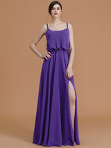 A-Line Charming Spaghetti Straps Sleeveless Ruffles Chiffon Bridesmaid Dresses