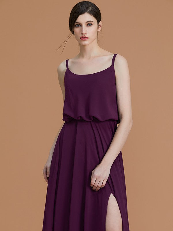 A-Line Charming Spaghetti Straps Sleeveless Ruffles Chiffon Bridesmaid Dresses