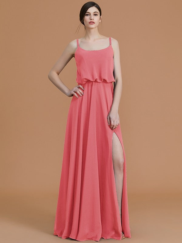 A-Line Charming Spaghetti Straps Sleeveless Ruffles Chiffon Bridesmaid Dresses