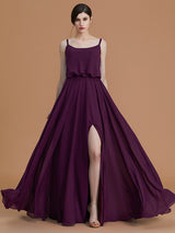 A-Line Charming Spaghetti Straps Sleeveless Ruffles Chiffon Bridesmaid Dresses