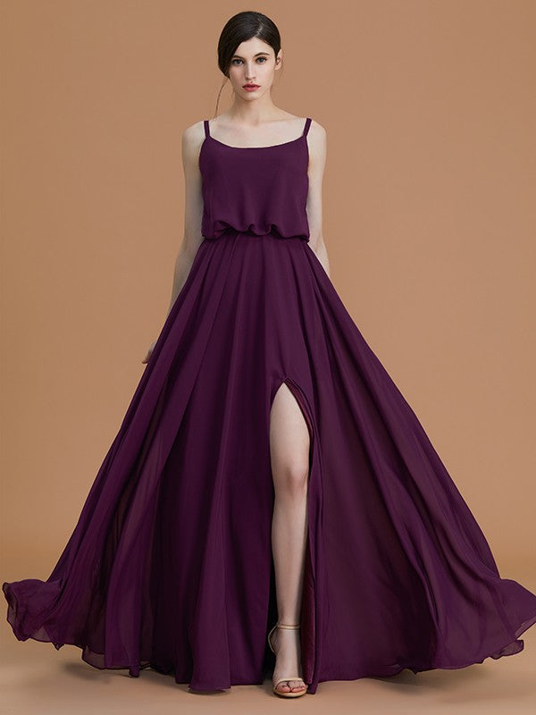 A-Line Charming Spaghetti Straps Sleeveless Ruffles Chiffon Bridesmaid Dresses