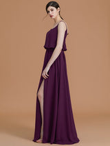 A-Line Charming Spaghetti Straps Sleeveless Ruffles Chiffon Bridesmaid Dresses