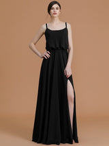 A-Line Charming Spaghetti Straps Sleeveless Ruffles Chiffon Bridesmaid Dresses