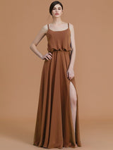 A-Line Charming Spaghetti Straps Sleeveless Ruffles Chiffon Bridesmaid Dresses