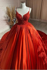 stylesnuggle offers Charming Spaghetti Straps V-Neck Aline Wedding Dress Orange Floral Appliques at a good price, 1000+ options, fast delivery worldwide.