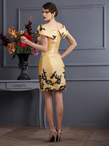 A-Line Charming Strapless Sleeveless Applique Short Taffeta Bridesmaid Dresses