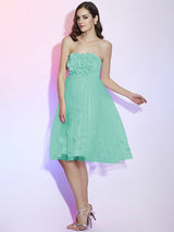 A-Line Charming Strapless Sleeveless Hand-Made Flower Short Net Bridesmaid Dresses