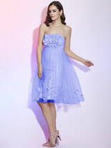 A-Line Charming Strapless Sleeveless Hand-Made Flower Short Net Bridesmaid Dresses