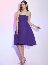 A-Line Charming Strapless Sleeveless Hand-Made Flower Short Net Bridesmaid Dresses