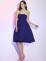 A-Line Charming Strapless Sleeveless Hand-Made Flower Short Net Bridesmaid Dresses