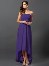 A-Line Charming Strapless Sleeveless High Low Chiffon Bridesmaid Dresses