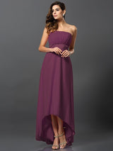 A-Line Charming Strapless Sleeveless High Low Chiffon Bridesmaid Dresses