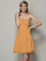 A-Line Charming Strapless Sleeveless Pleats Applique Short Chiffon Bridesmaid Dresses