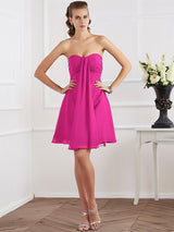 A-Line Charming Strapless Sleeveless Pleats Short Chiffon Bridesmaid Dresses