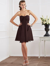 A-Line Charming Strapless Sleeveless Pleats Short Chiffon Bridesmaid Dresses