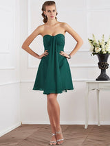 A-Line Charming Strapless Sleeveless Pleats Short Chiffon Bridesmaid Dresses