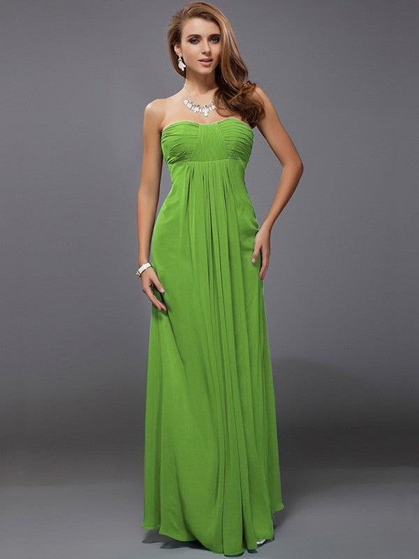 Charming Strapless Sleeveless Ruffles Long Chiffon Bridesmaid Dresses