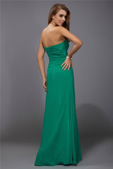 Charming Strapless Sleeveless Ruffles Long Chiffon Bridesmaid Dresses