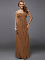 Charming Strapless Sleeveless Ruffles Long Chiffon Bridesmaid Dresses