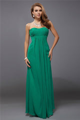 Charming Strapless Sleeveless Ruffles Long Chiffon Bridesmaid Dresses