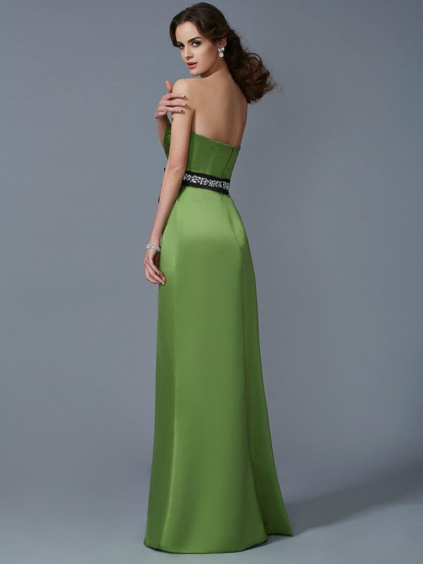 Charming Strapless Sleeveless Sash/Ribbon/Belt Long Satin Bridesmaid Dresses