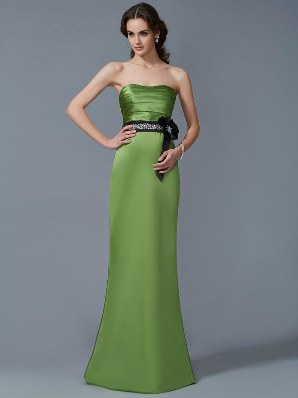 Charming Strapless Sleeveless Sash/Ribbon/Belt Long Satin Bridesmaid Dresses