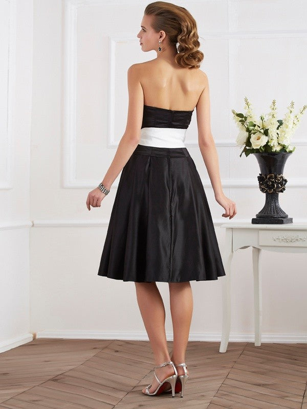 A-Line Charming Strapless Sleeveless Sash/Ribbon/Belt Short Satin Bridesmaid Dresses