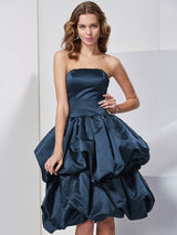 A-Line Charming Strapless Sleeveless Short Satin Bridesmaid Dresses