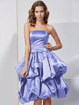 A-Line Charming Strapless Sleeveless Short Satin Bridesmaid Dresses